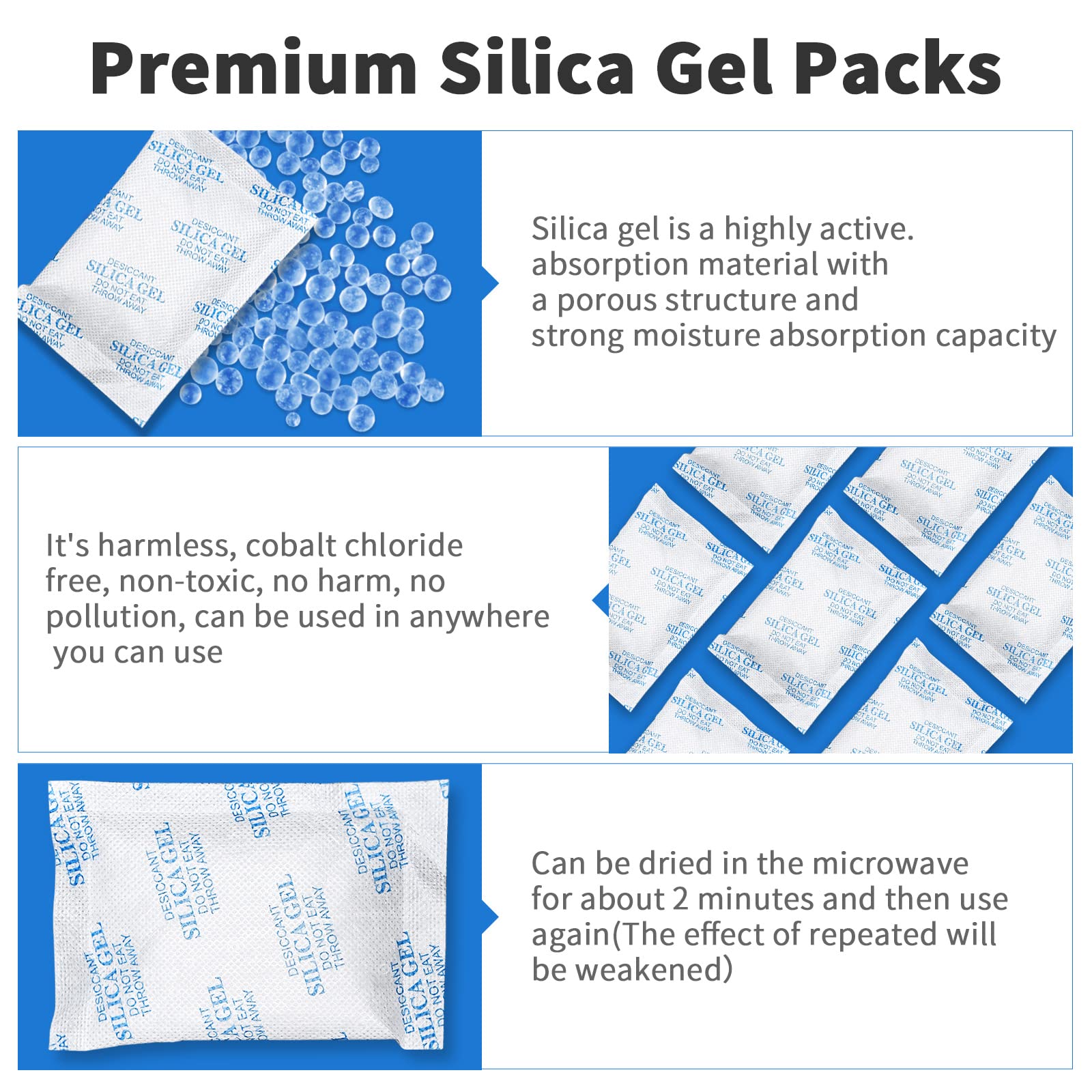 Silica Gel Packs - 80Pcs 20Gram Moisture Absorbers, Premium Transparent Desiccant for Storage, Silica Gel Desiccant Packets Food Safe for Moisture - Medaid International