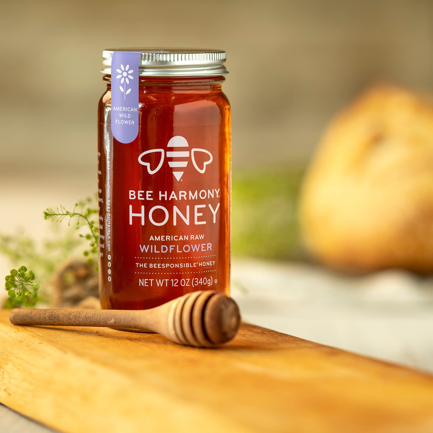 Bee Harmony American Raw Wildflower Honey, 12 OZ (Pack of 2 Jars) - Medaid International