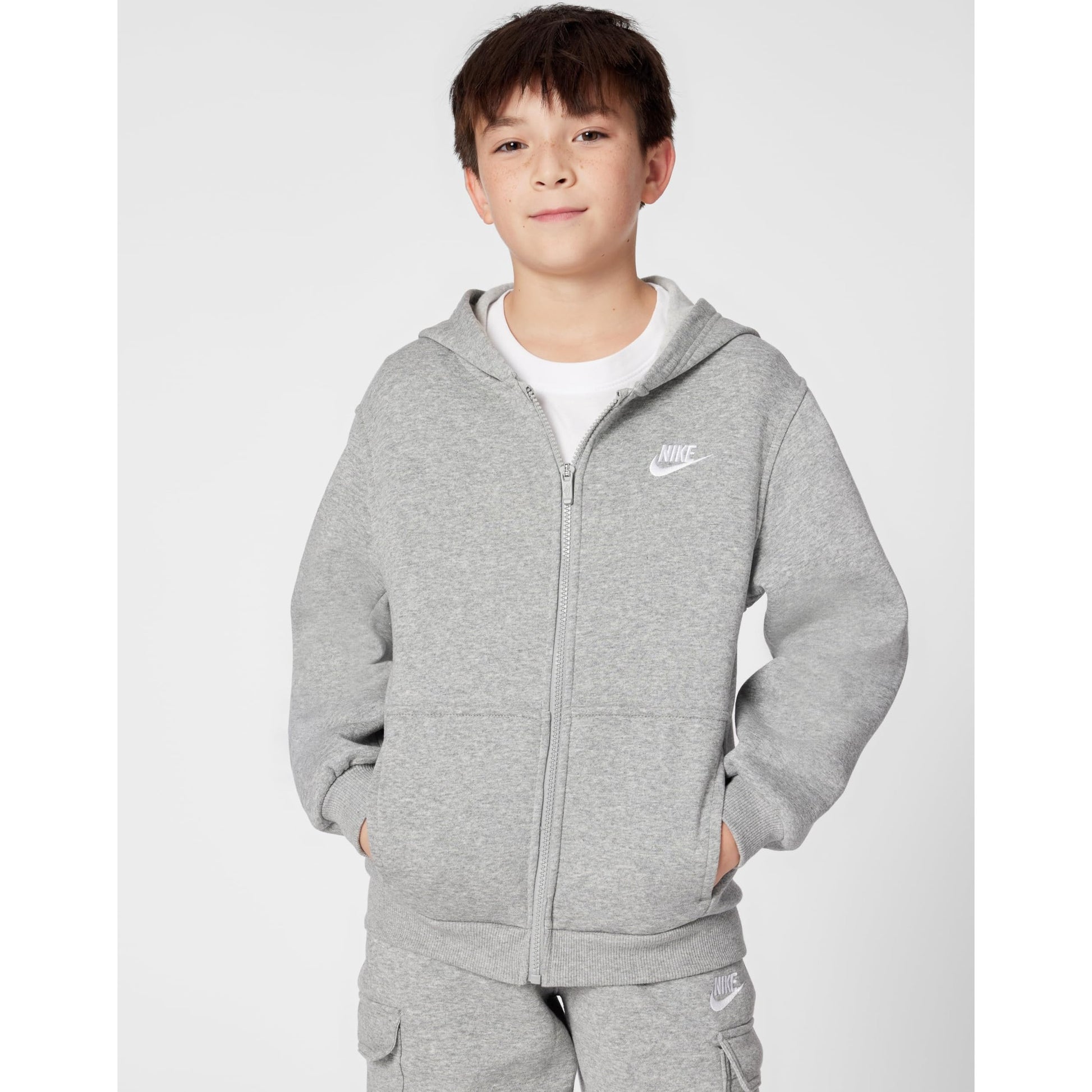 Nike Kid's Sportswear Club Fleece Full-Zip Hoodie, Dark Grey Heather/Base Grey/White, Medium - Medaid International