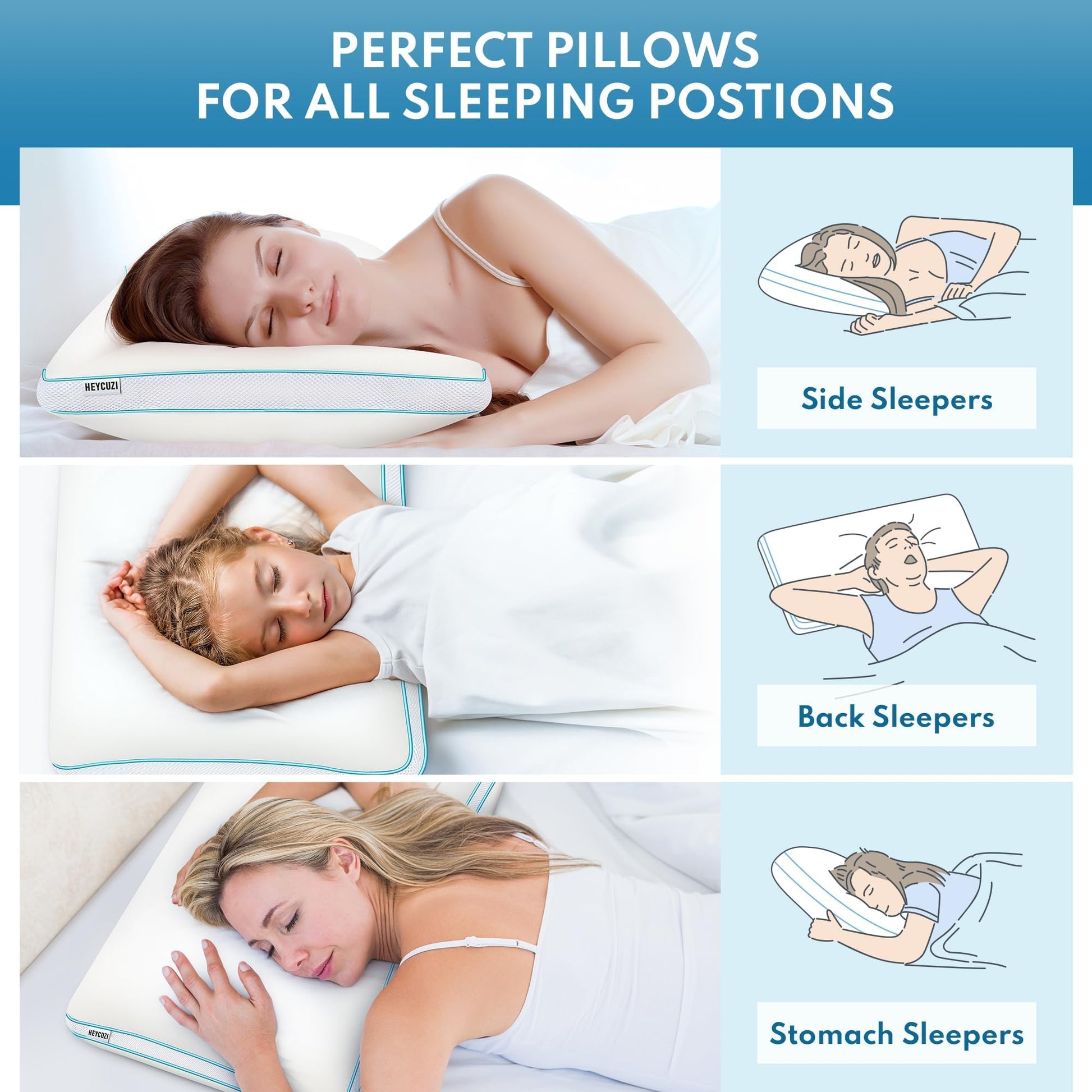 HEYCUZI Pillows Queen Size Set of 2 for Sleeping - Fluffy Down Alternative Microfiber and Memory Foam Fill, Gusseted Soft Bed Pillow for Side,Stomach and Back Sleepers,Breathable Hotel Pillows(Medium) - Medaid International