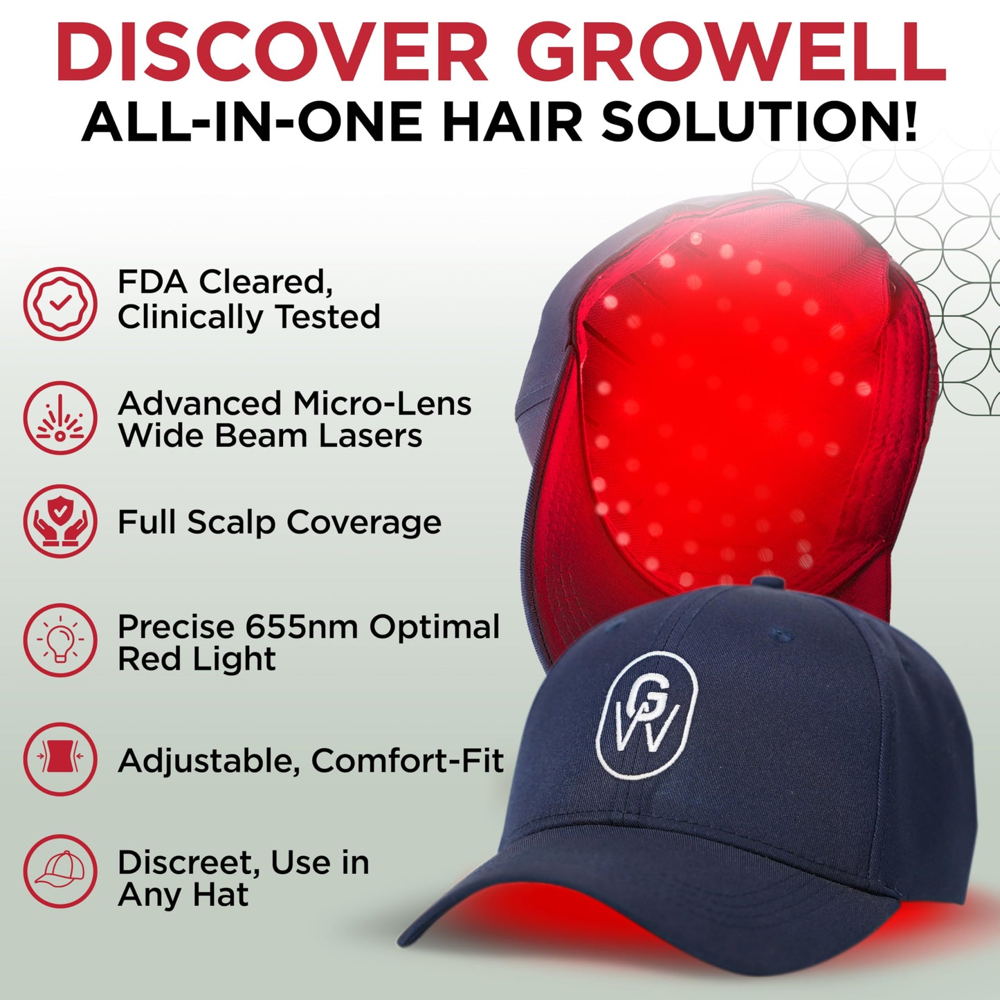 GroWell Red Light Therapy Hair Growth Cap – FDA Cleared Laser Treatment for Hair Regrowth and Reduced Shedding – LED & Laser Red Light Therapy Clinically Proven in Double-Blind Studies - Blue - Medaid International