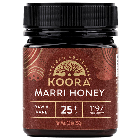 KOORA Marri Honey TA 25+ (MGO 1197+ Manuka Honey Rating Equiv.) Low GI, Raw Medicinal Honey for Daily Health & Immune Support, from the Ancient Wild Forests of Western Australia, 8.8 oz - Medaid International