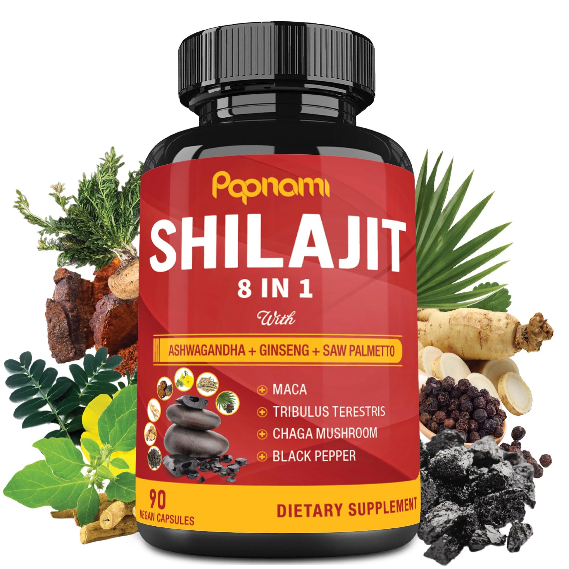 Shilajit Himalayan Capsules - 3 Month Supply - Combined Ashwagandha, Ginseng, Saw Palmetto, Maca, Tribulus, Chaga, Black Pepper - Medaid International
