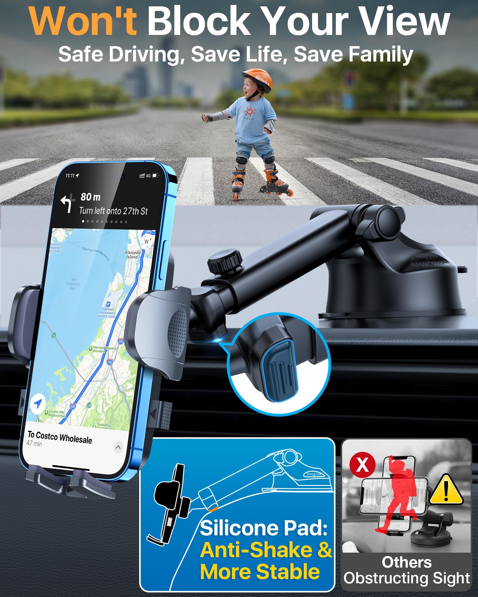 2025 Ultimate Car Phone Mount【98+LBS Strongest Suction & Military-Grade】【Patent & Safety Certs】 Cell Phone Holder Truck Stand for Dashboard Windshield Vent for iPhone 16 Pro Max Samsung (Black) - Medaid International