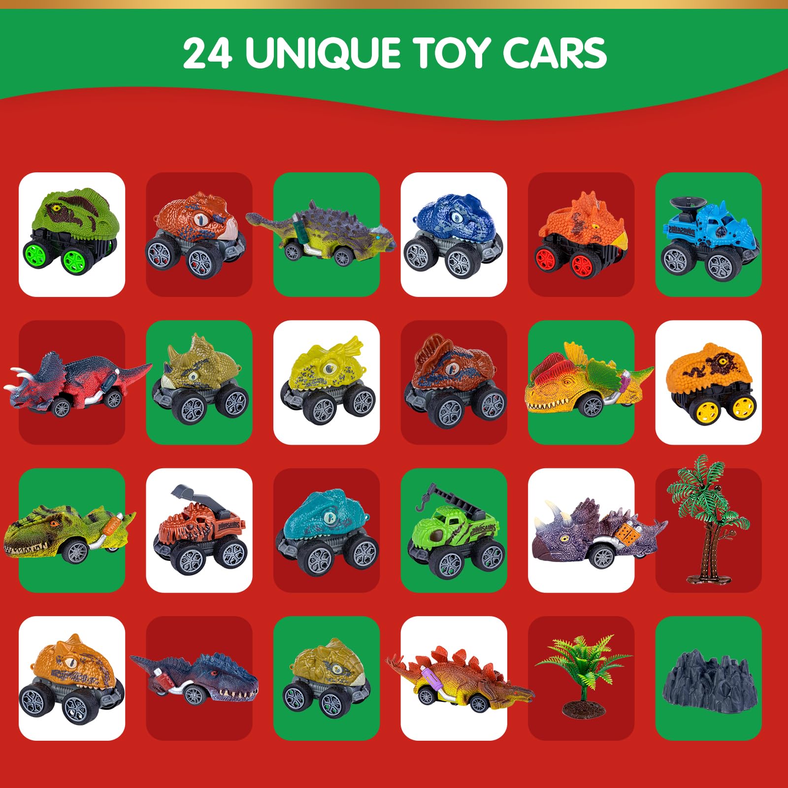 2025 Dinosaur Cars Advent Calendar for Boys Kids, 24 Days Monster Truck Christmas Countdown Calendar Pull Back Cars Set for Boys, Christmas Holiday Gift & Party Favor for Dinosaur Lovers - Medaid International