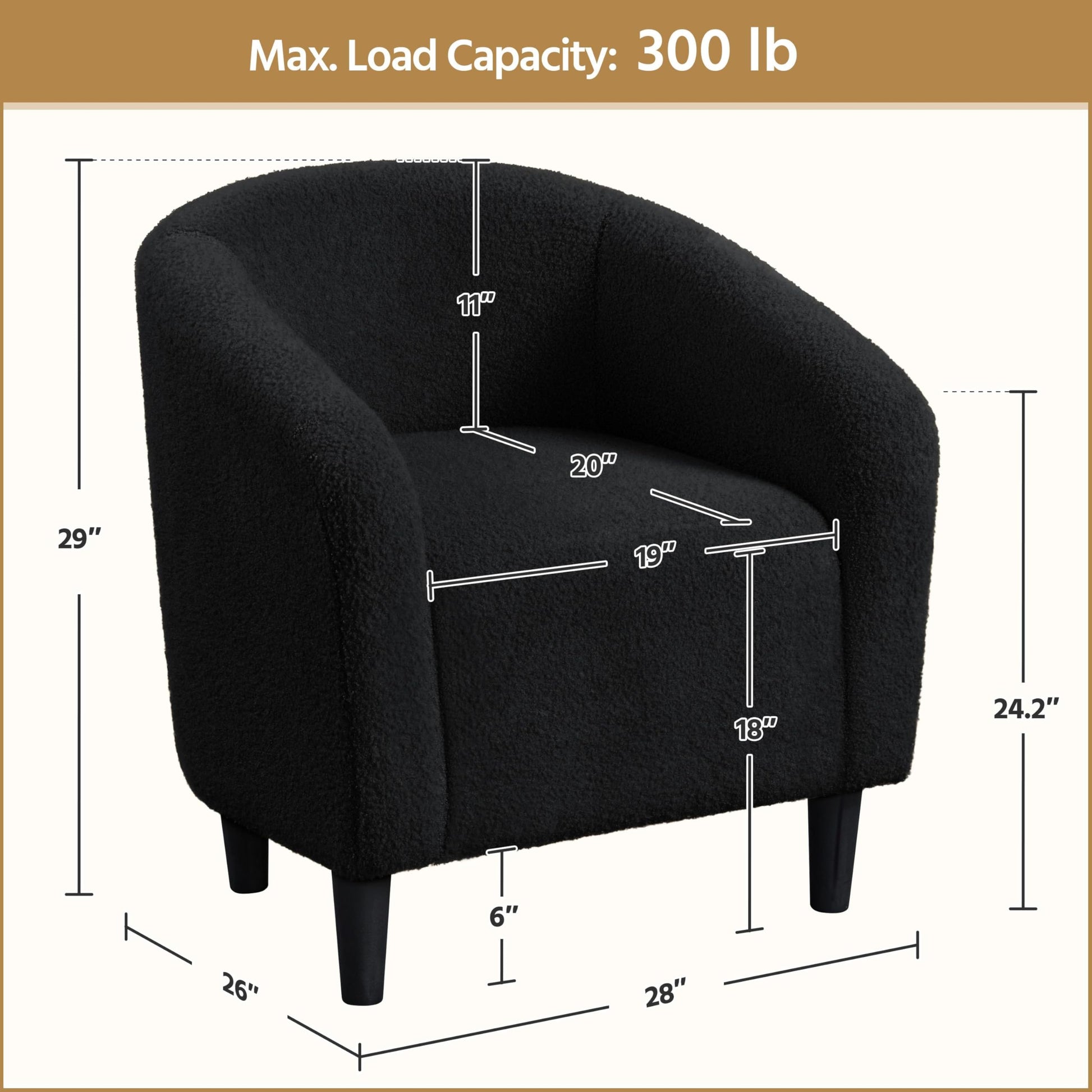 Yaheetech Accent Barrel Chair, Boucle Fabric Club Chair, Furry Sherpa Elegant Armchair with Cozy Soft Padded, Suitable for Living Room Bedroom Reception Room Office, Black - Medaid International