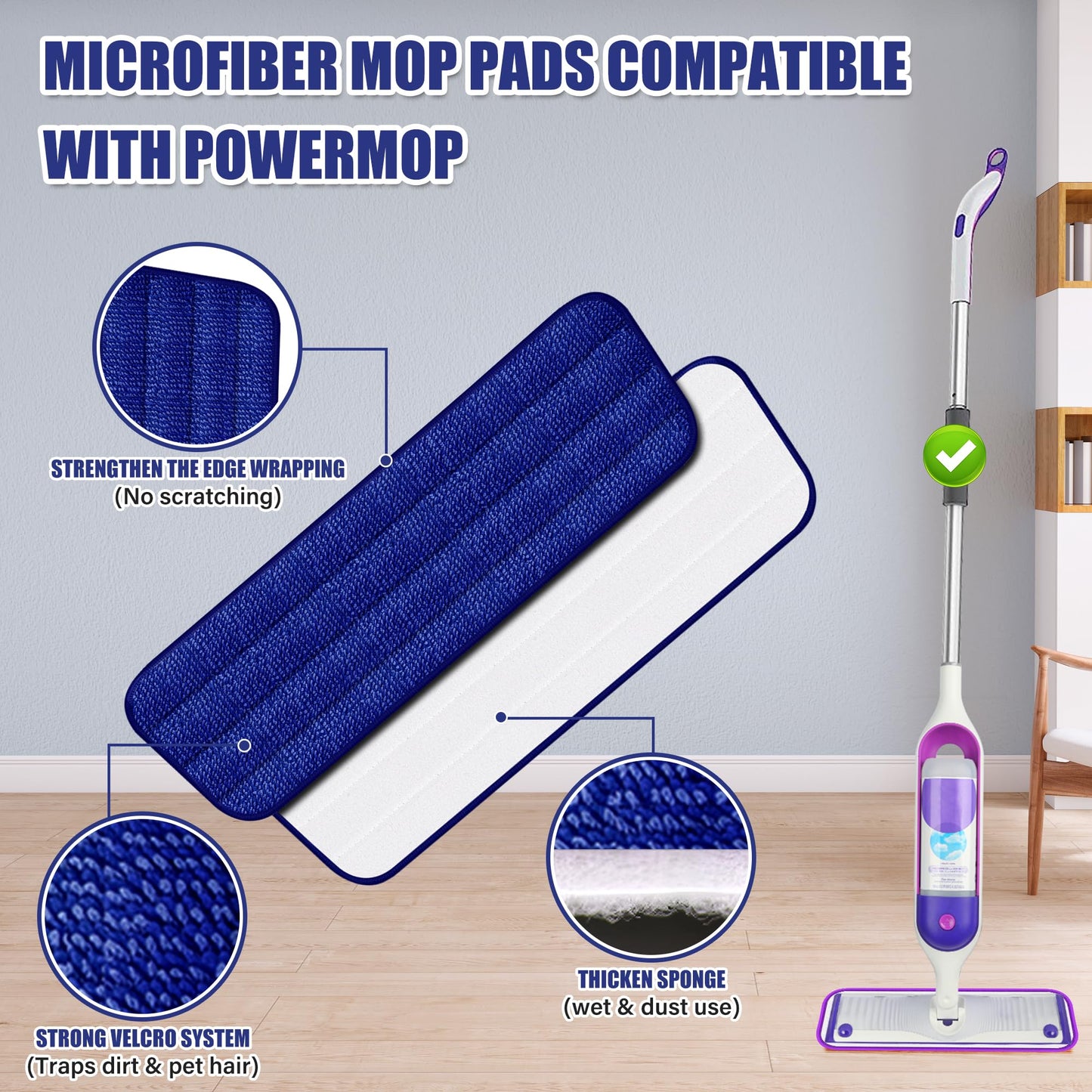 Microfiber Spray Mop for Floors Cleaning: Wet Dry Hardwood Floor Mops with 3 Washable Reusable Pads for Swiffer Powermop - Flat Mop with Sprayer for Tile Wood Laminate Vinyl Marble - Medaid International