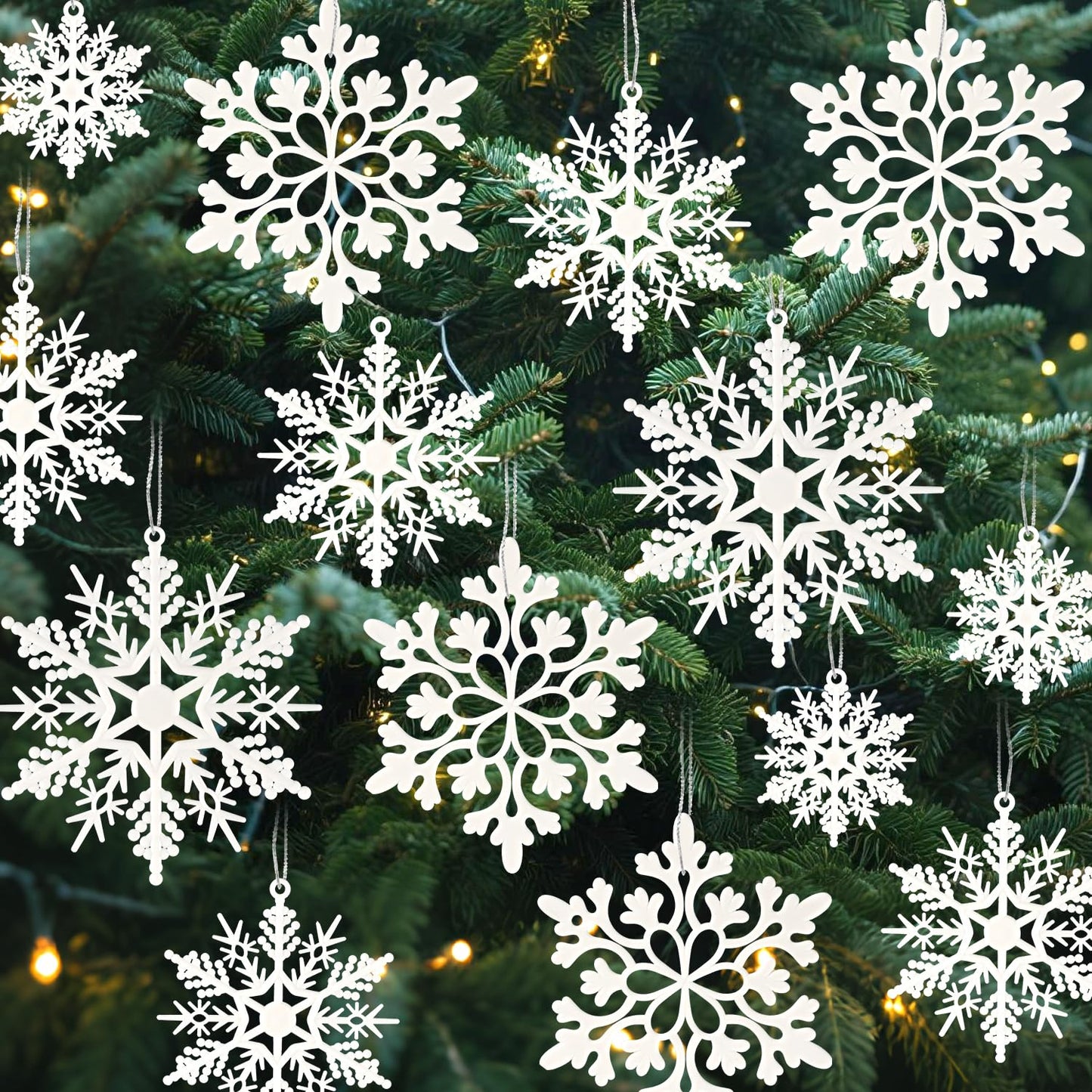 18pcs Christmas White Plastic Snowflake Hanging Ornaments for Winter Christmas Tree Decorations Size Varies Craft Snowflakes - Medaid International