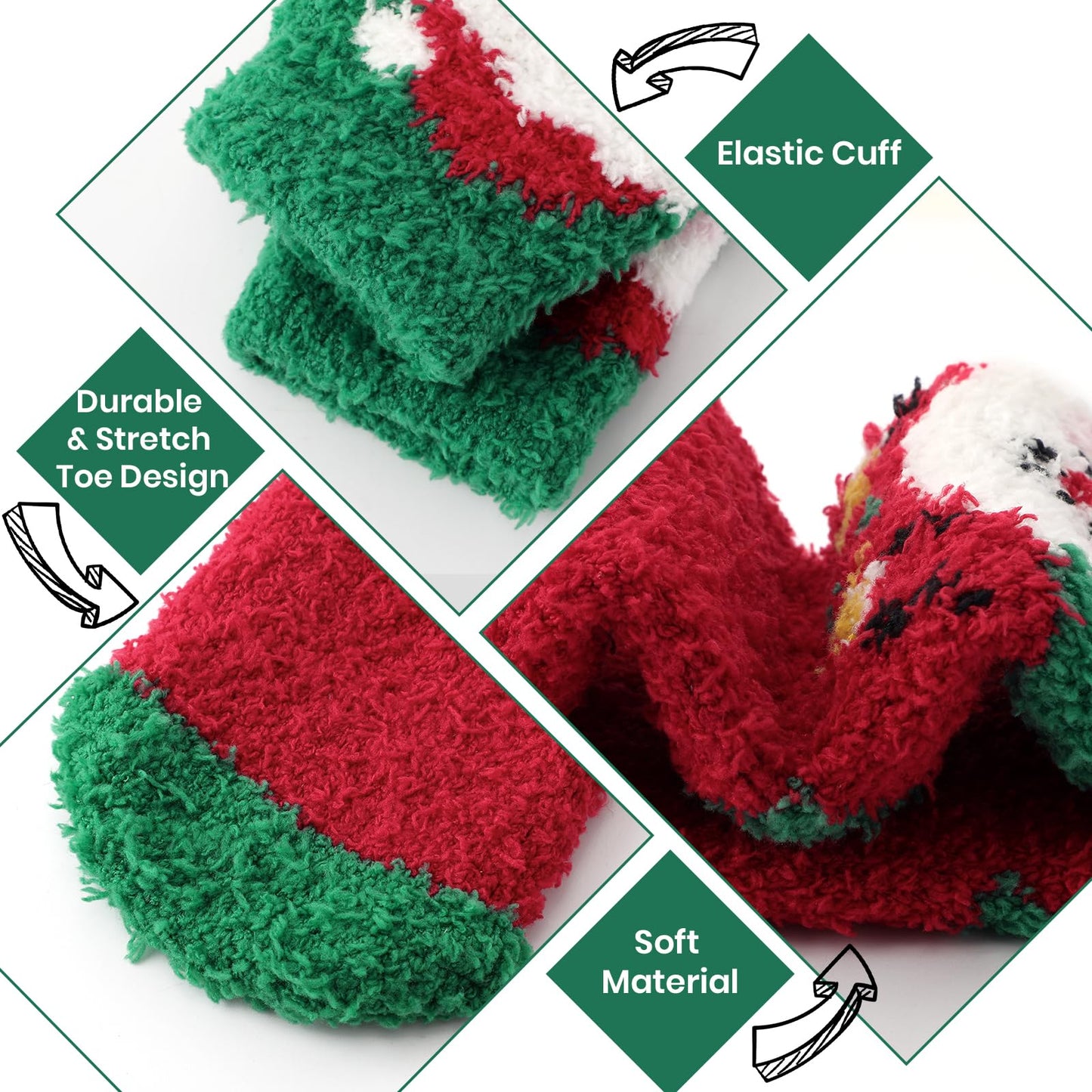 Tavaleu Fuzzy Socks for Women, Cozy Socks Women Warm Fluffy Winter Slipper Christmas Sock for Womens Home Sleeping Sock, 5 Pack Xmas A - Medaid International