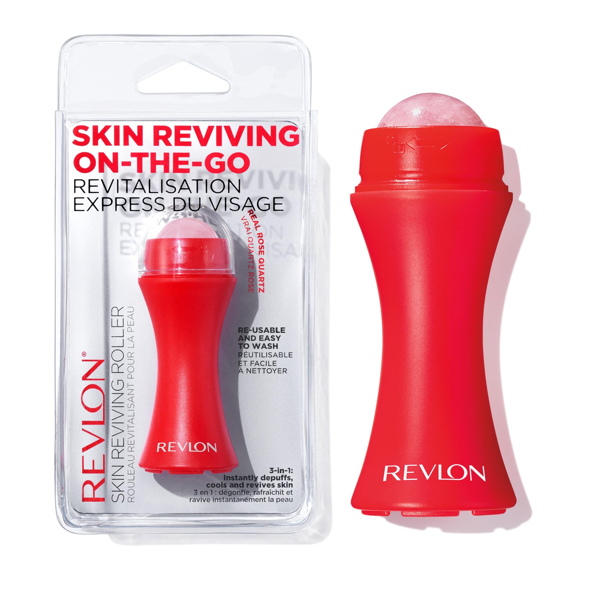 Revlon Skin Reviving Roller with Rose Quartz for All-Day Facial Reviving & Brightening, Compact & Reusable, Gentle on Skin, 1 count - Medaid International