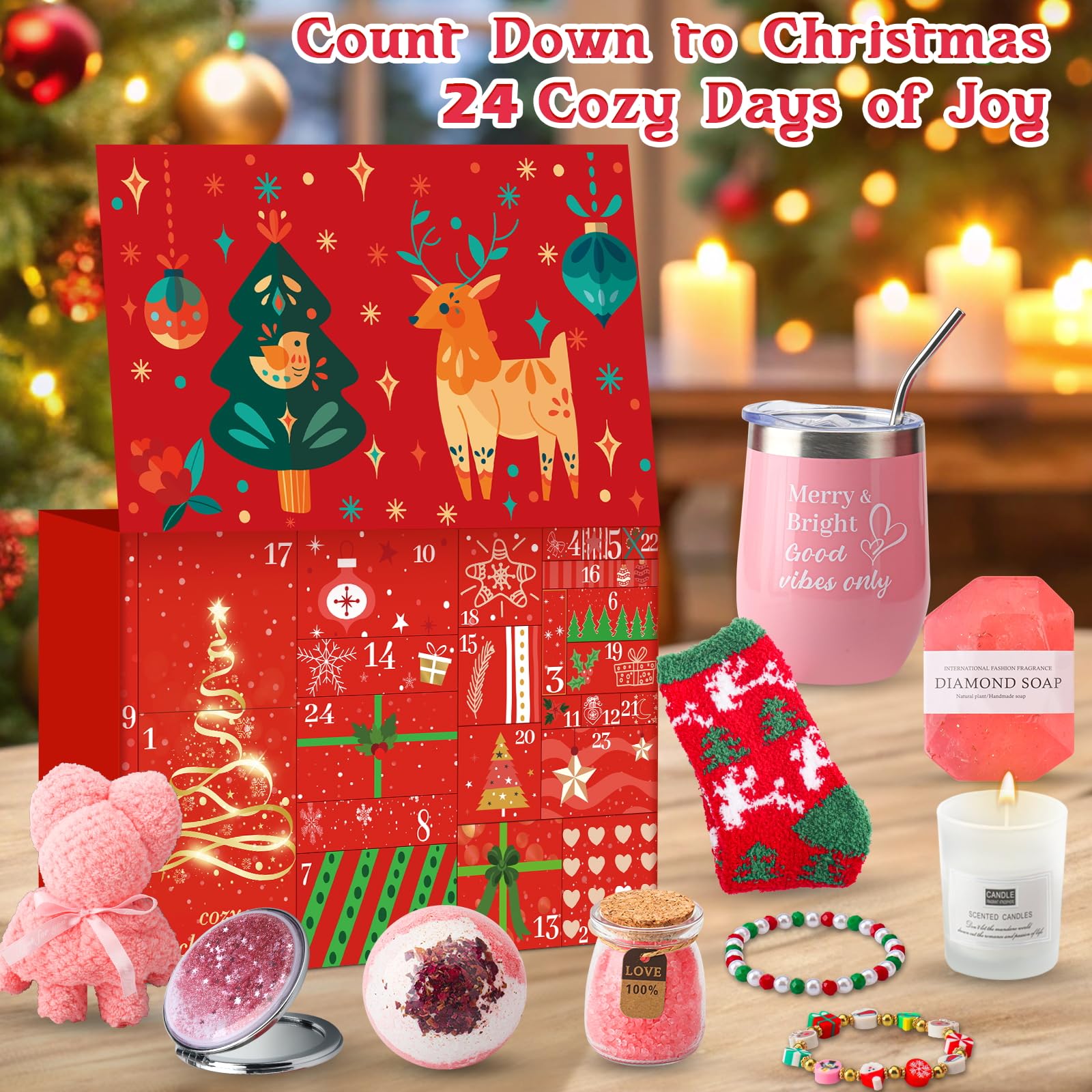 Advent Calendar 2025 Adult Woman,24 Boxes Christmas Countdown Calendar with Beauty,Bath &Jewelry, Ideal Christmas Gift for Women, Friends, Moms - Medaid International