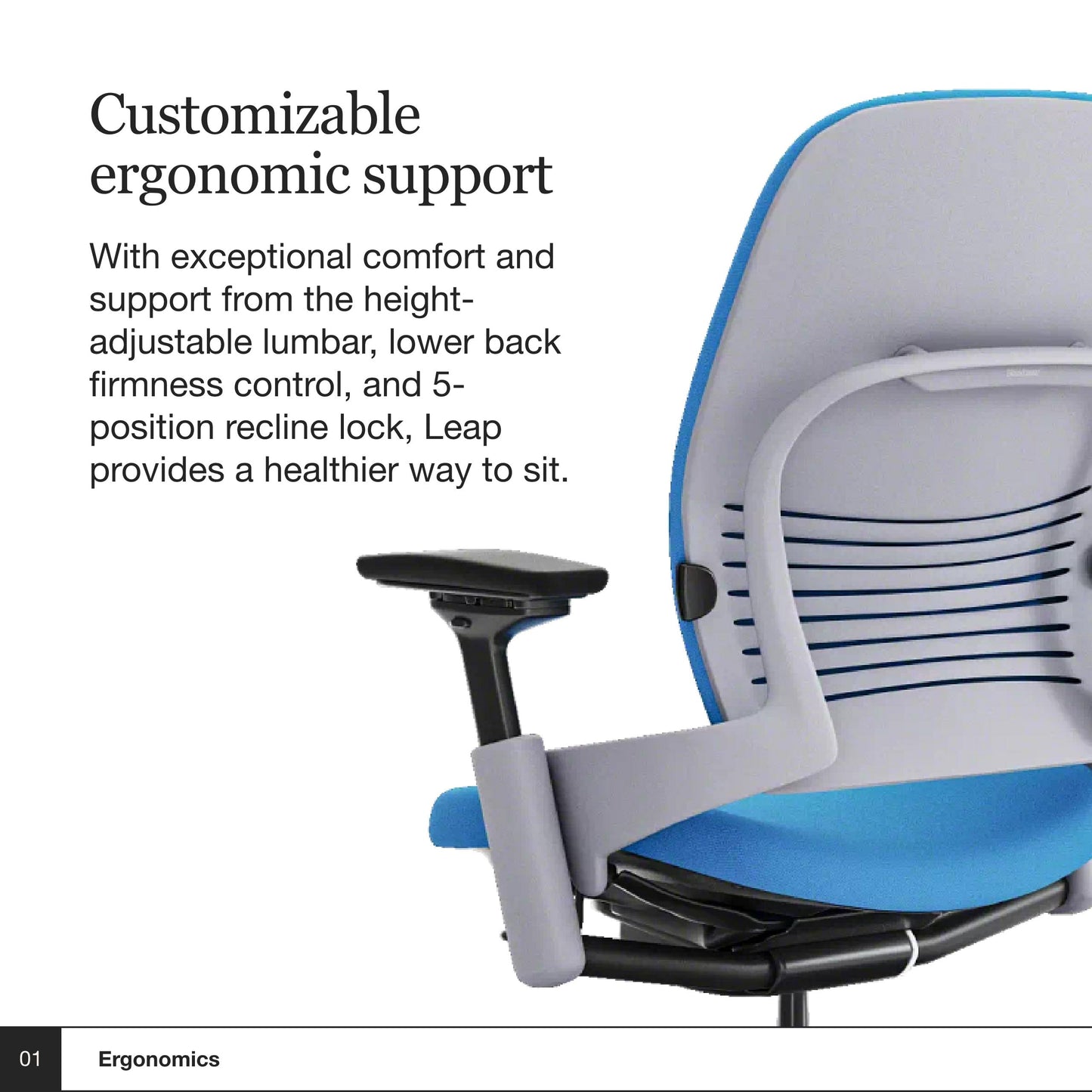 Steelcase Leap Office Chair V2 - Ergonomic Work Chair with Wheels for Hard Flooring - Work Chair Supports Unique Body Shape - with Natural Glide System & Liveback Technology - Blue Jay Fabric - Medaid International