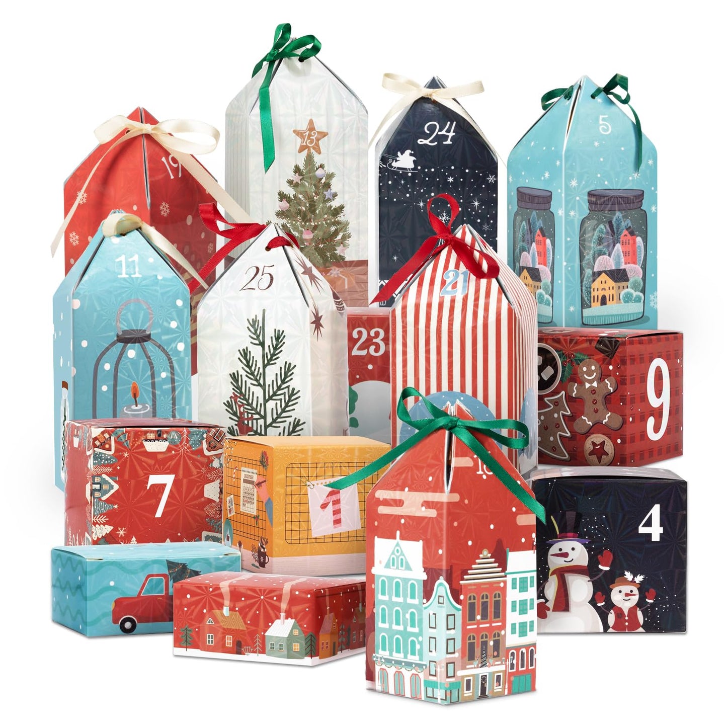 DIY Christmas Advent Calendar Boxes to Fill, 25 Numbered Empty Advent Calendar Houses Boxes, 2025 Countdown Advent Calendars Surprise Gift Boxes for Kids Family Friends, XMAS Holiday Decor -25 Designs - Medaid International