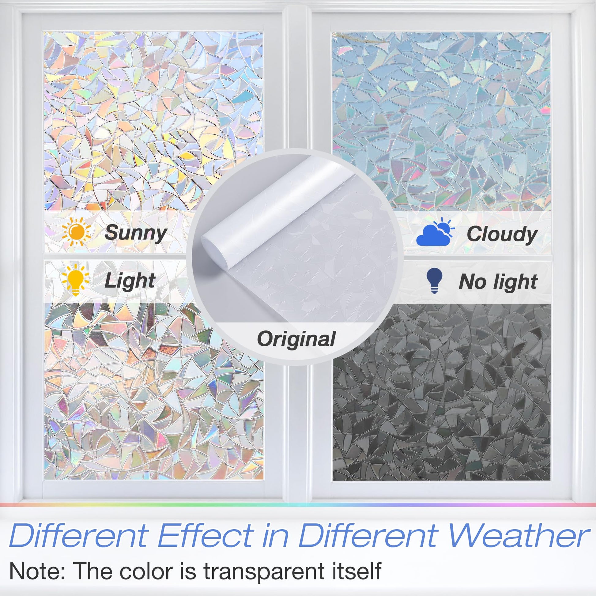 Homein Window Privacy Film, Rainbow Window Film Decorative 3D Window Clings Non Adhesive Window Tint for Home, Stained Glass Window Film for Glass, UV Blocking, 17.5 x 78.7 inches - Medaid International