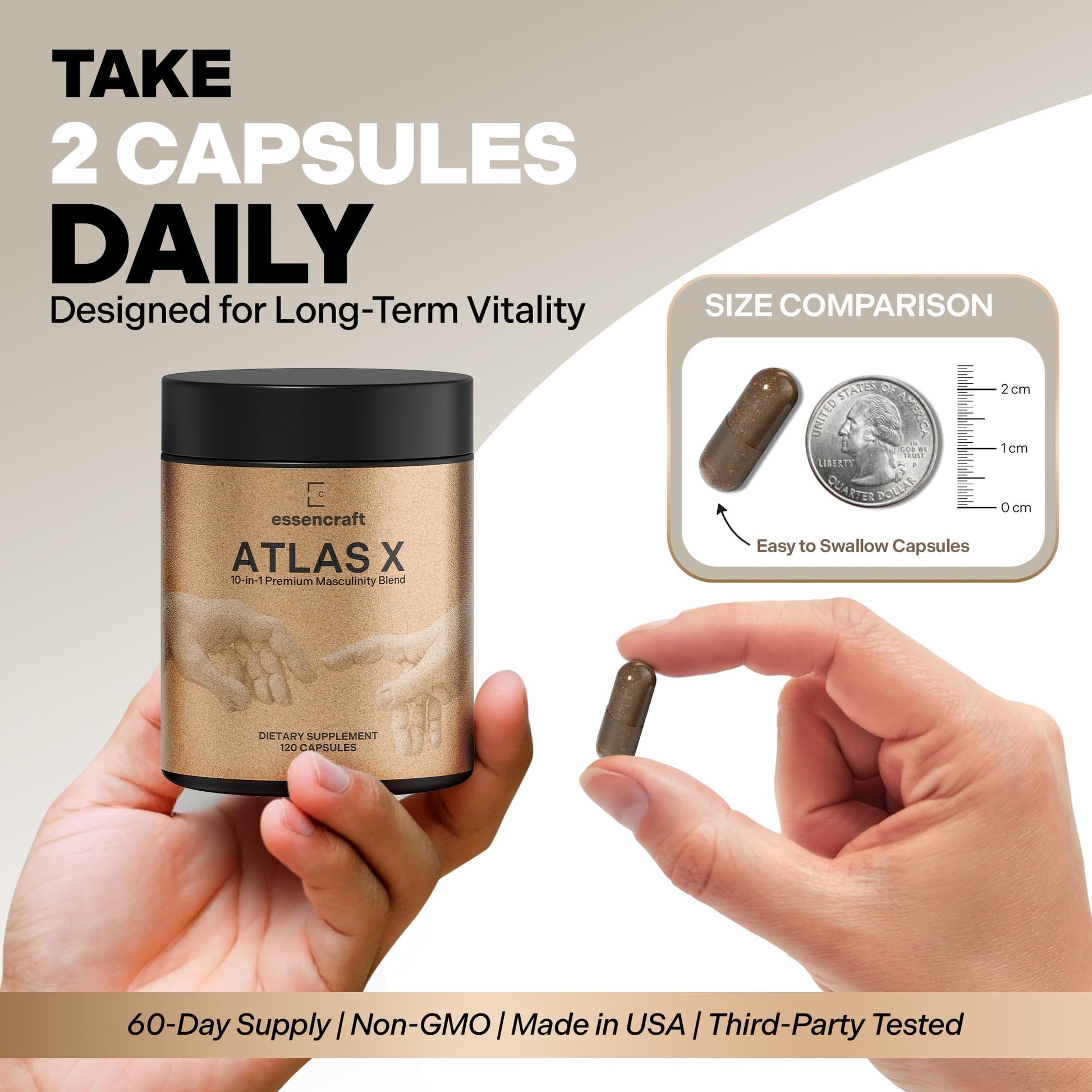 Essencraft Atlas X Testosterone Supplement for Men – 10-in-1 Natural Testosterone Booster & Muscle Booster w/Shilajit, Zinc, Tongkat Ali, & More (120 Capsules) - Medaid International