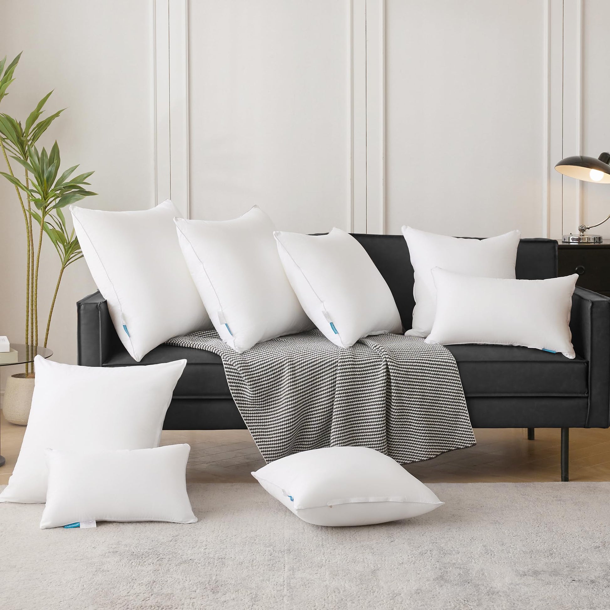 Oubonun 12 x 20 Lumbar Pillow (Set of 2) - 100% Cotton Cover - Rectangle Square Sofa Pillow Inserts - Decorative Pillow Pair - White Couch Pillow - Medaid International