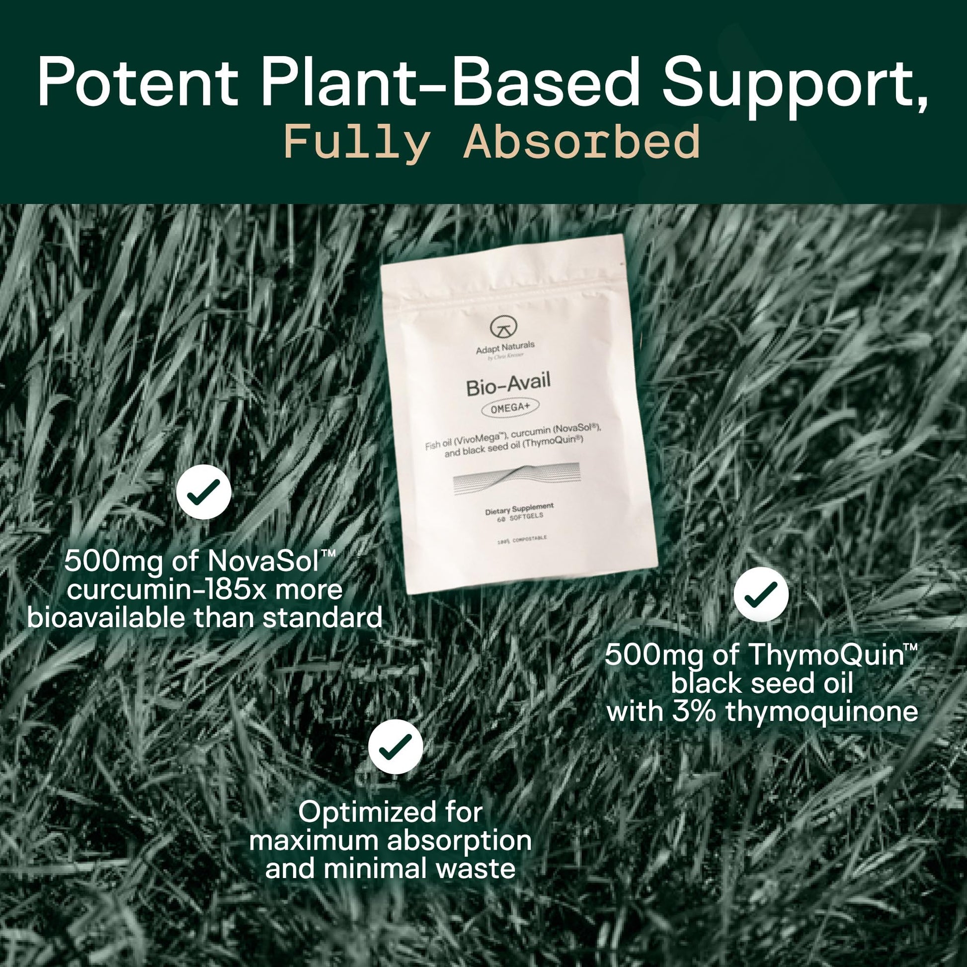 Adapt Naturals Omega 3 Fish Oil Supplement with Bioavailable Curcumin & Black Seed, 1500mg Fish Oil EPA DHA Omega 3 Fatty Acids to Support Joints, Muscles & Heart | Unflavored - 30 Days Supply - Medaid International