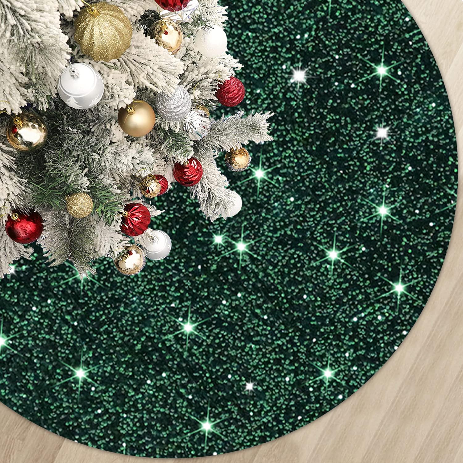 MODFUNS Dark Green Christmas Tree Skirt Sequin Merry Christmas Tree Skirt 36 Inch with Santa Decorations for Tree Velvet Tree Skirt for Kids Xmas Tree Skirt Rustic Tree Mat Green Tree Cover Skirt - Medaid International