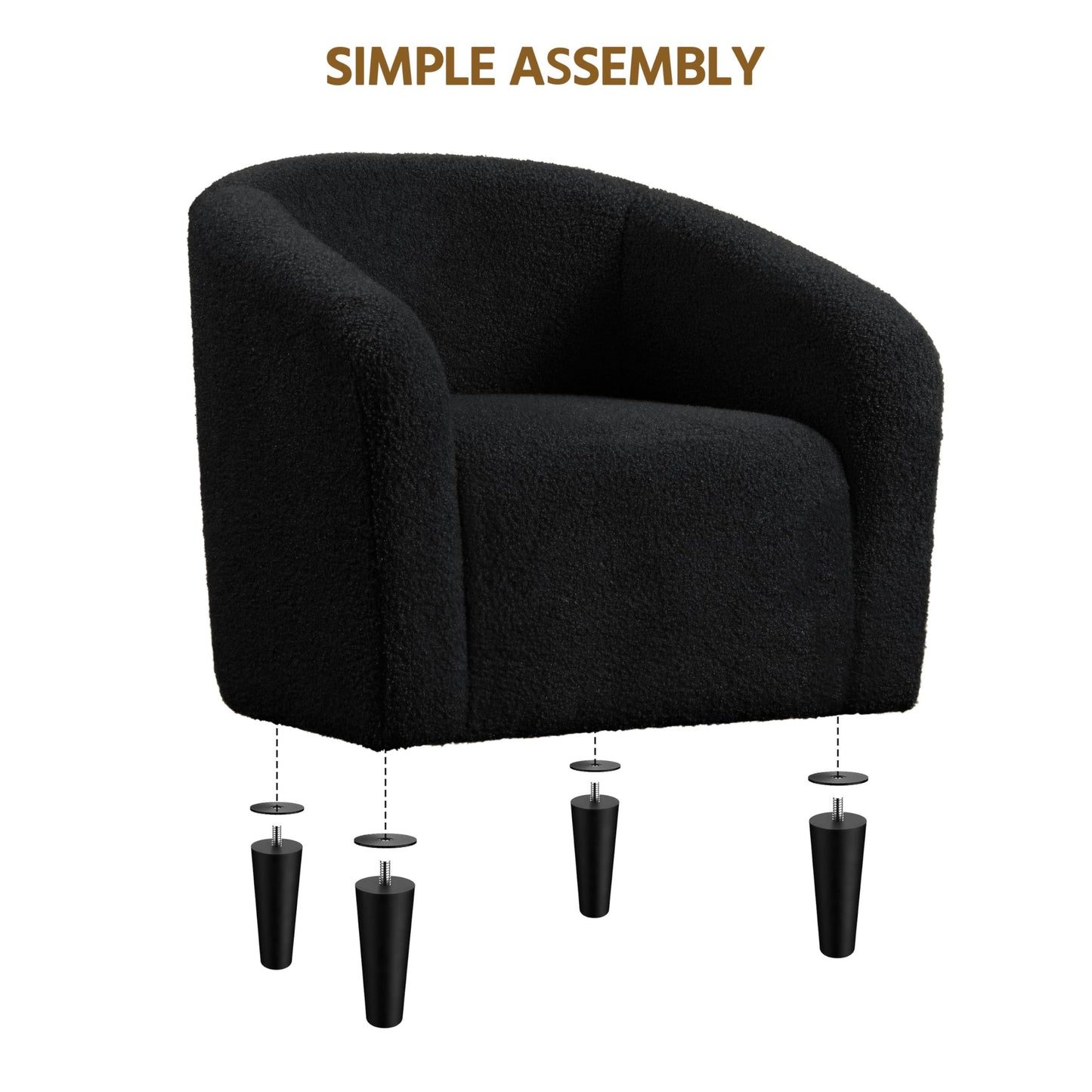 Yaheetech Accent Barrel Chair, Boucle Fabric Club Chair, Furry Sherpa Elegant Armchair with Cozy Soft Padded, Suitable for Living Room Bedroom Reception Room Office, Black - Medaid International