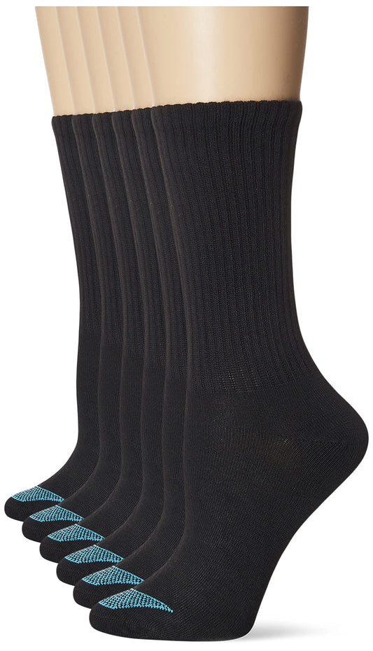 Hanes Women's Ultimate Lightweight Vent Crew Sock 6-Pack Sockshosiery, black, Medium (Shoe Size 5-9) - Medaid International