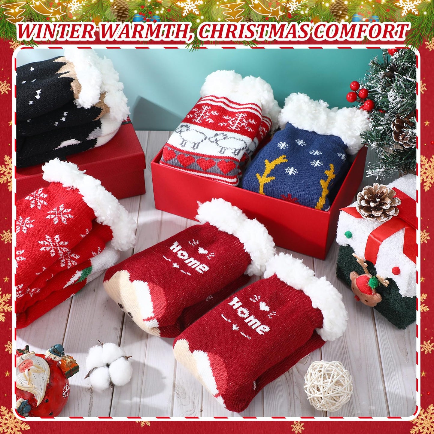 Cutecrop 16 16/24 Pairs Christmas Slipper Socks for Women Men Fuzzy Non-slip Cozy Fluffy Holiday Thermal Socks Bulk Gifts (Black Snowman) - Medaid International