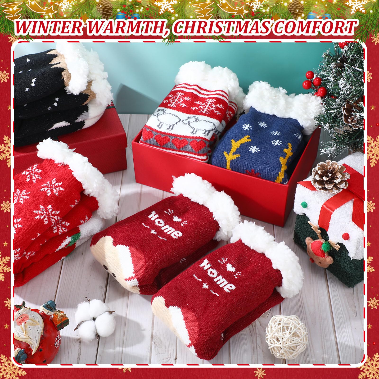 Cutecrop 16 16/24 Pairs Christmas Slipper Socks for Women Men Fuzzy Non-slip Cozy Fluffy Holiday Thermal Socks Bulk Gifts (Black Snowman) - Medaid International