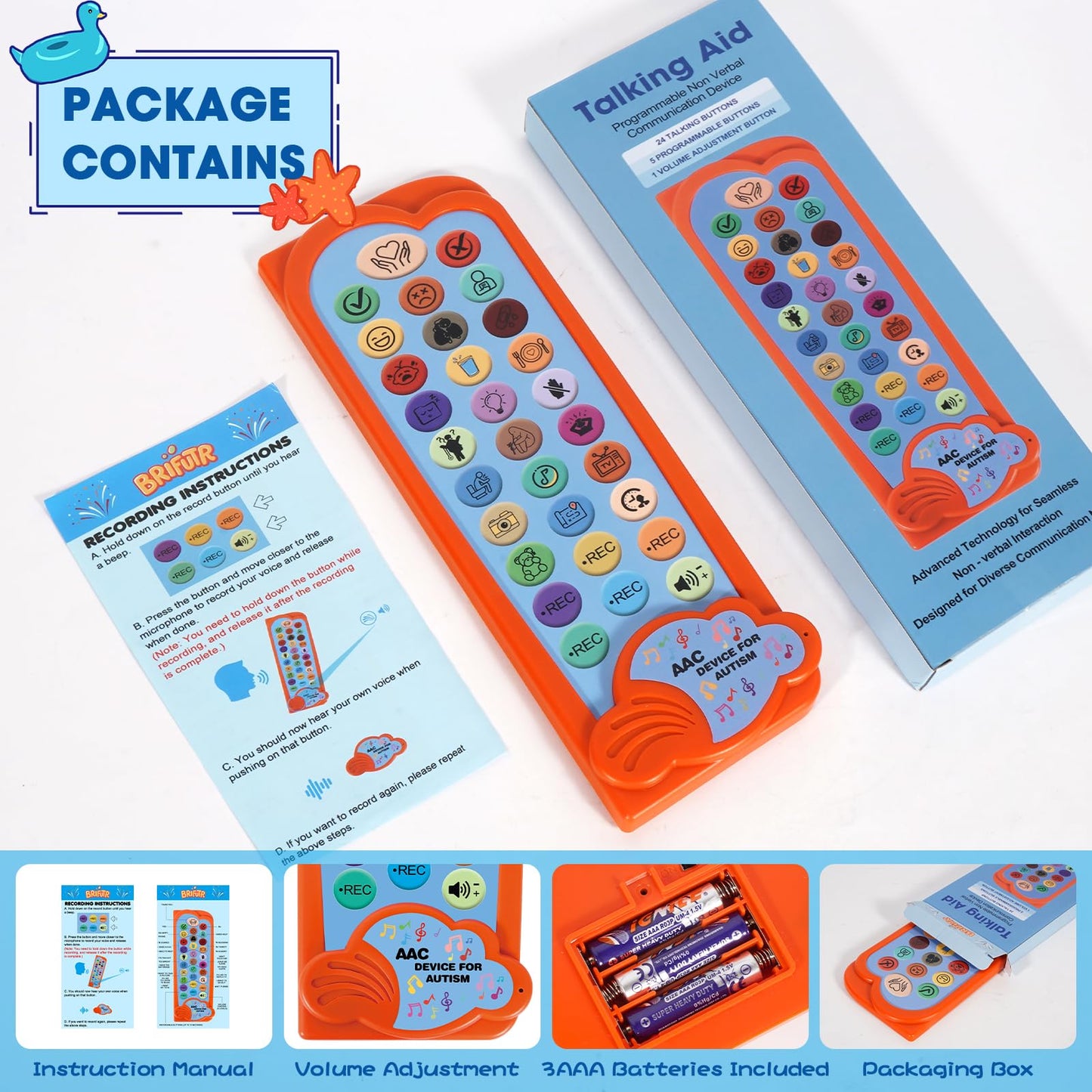 AAC Device for Autism Communication Device for Nonverbal Kids & Adults, Non Verbal Communication Tools for Speech Therapy, Autism Talking Aids with 5 Programmable Buttons & Adjustable Volume - Medaid International