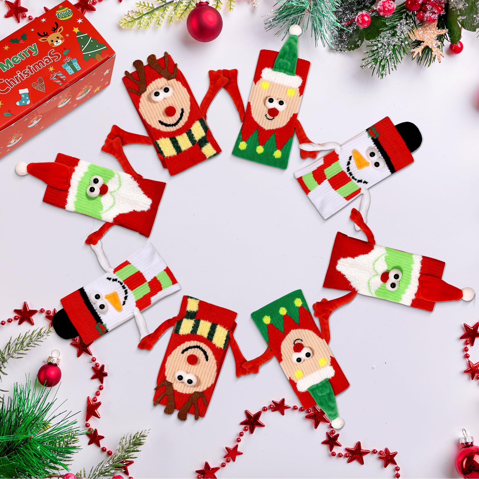 Itscolofy 4 Pairs Funny Christmas Socks, Magnetic Hand Holding Socks, Christmas Stocking Stuffers for Women Men Couples, White Elephant Exchange Gifts, Xmas Secret Santa Gag Gifts - Medaid International