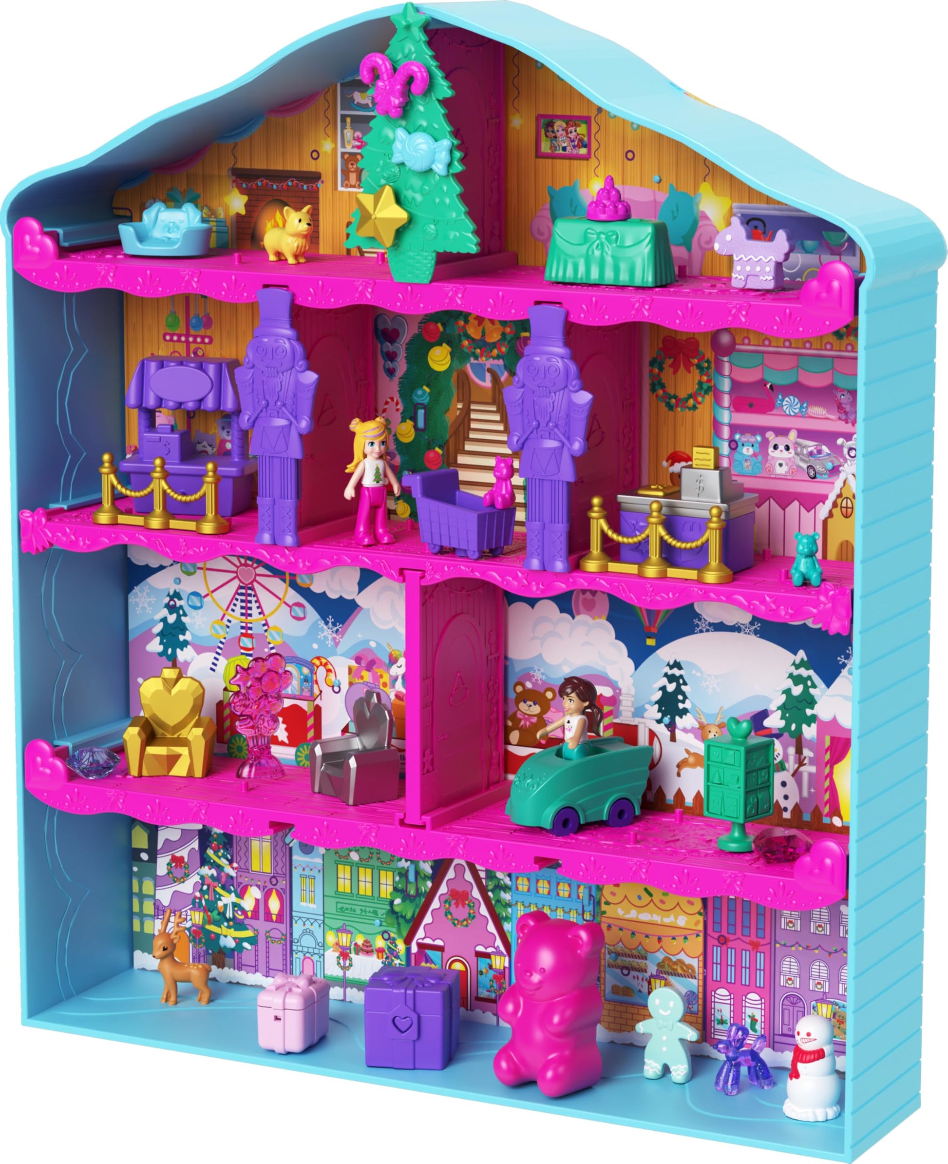 Polly Pocket Dolls Advent Calendar, Gingerbread House Playset with 24 Surprises, Dollhouse Furniture, Toy Car & Holiday Accessories - Medaid International