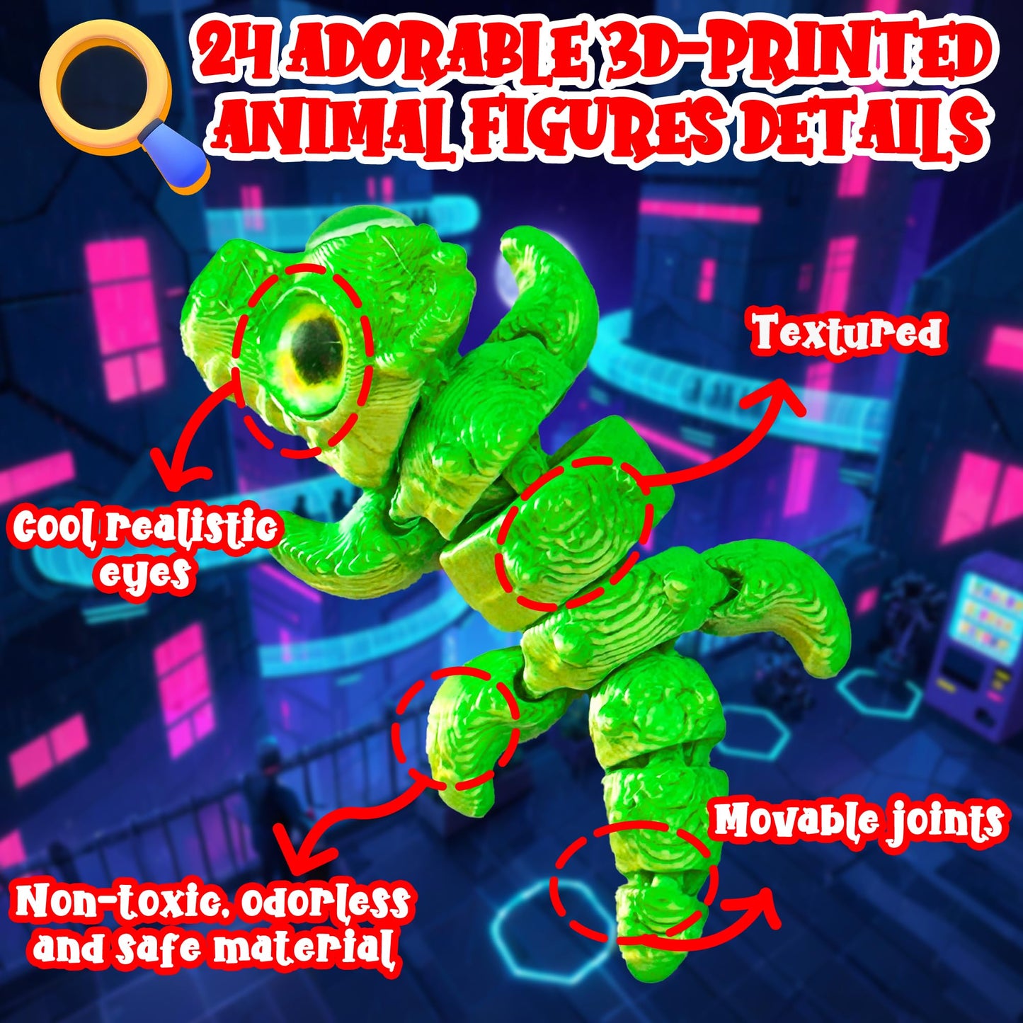 3D Printed Animals Toys, Mini Figures Cool Stuff Desk Pet, Christmas Advent Calendar For Kids, Birthday Gift For Boys And Girls, Party Favors, Including Dragons, Axolotl, Rabbit, Turtle, Frog, Etc. - Medaid International