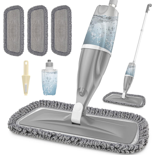 Microfiber Spray Mops for Floors Cleaning: EXEGO Dust Mop Wet Mop with 3 Washable Resuable Pads -440ML Refillable Bottle and 1 Scraper - Flat Floor Mop for Hardwood Laminate Ceramic Tiles Vinyl Woood - Medaid International