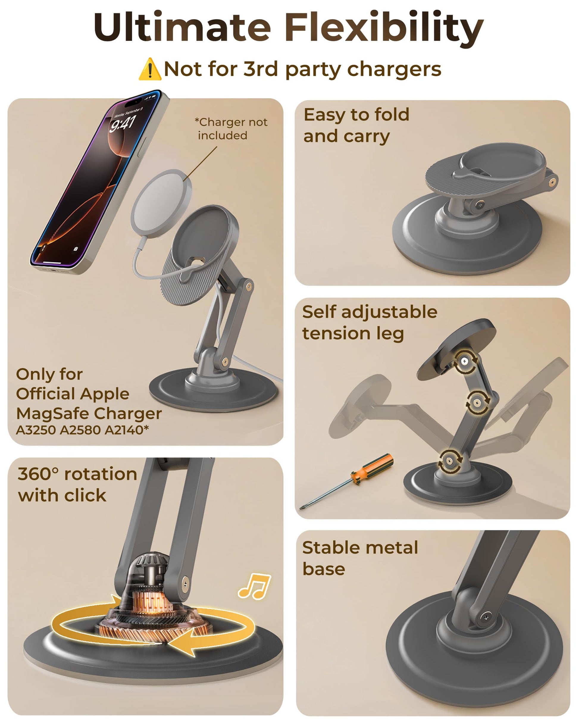 COOPER 360 MagBase, Stand for Apple MagSafe Charger (Not Included) MagSafe Charger Stand for iPhone 17 Pro Max, iPhone 16, 15,14,13,12, AirPods Charging, Standby Mode, 360° Rotation (Space Grey) - Medaid International