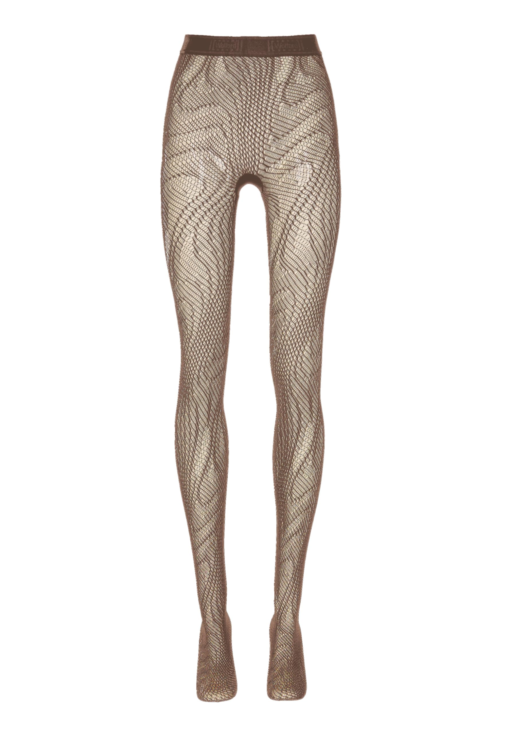 Wolford Snake Net Tights for Women Seamless Warp-Knit Fishnet Pantyhose Snakeskin Pattern Matt Finish Logo Elastic Waistband Umber Large - Medaid International