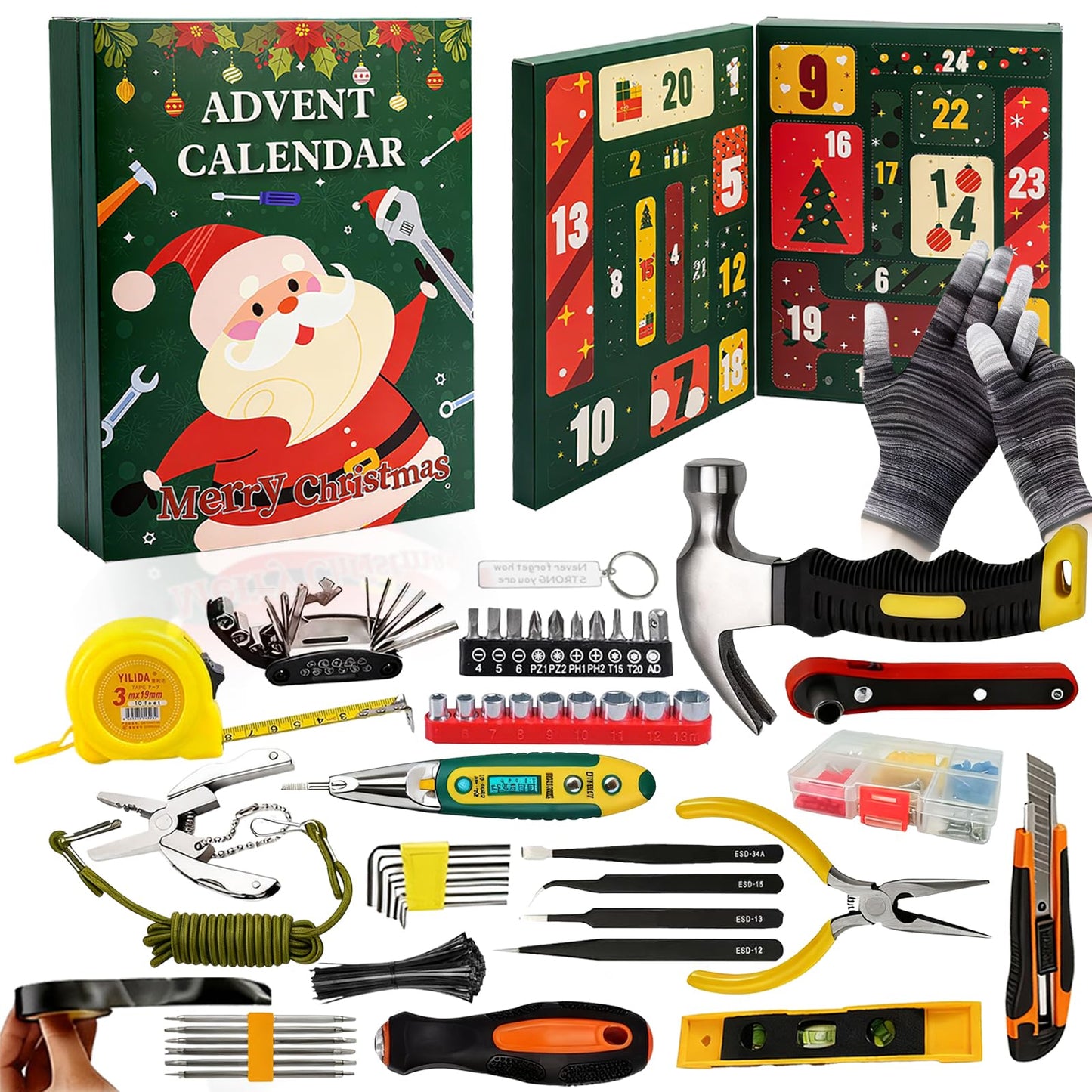 Advent Calendar Hand Tool Kit Christmas Countdown, 24 Days Hand Tool Advent Calendar Set for for Son, Boyfriend, Husband, Dad, Men Teen Boy 2025 Xmas Surprise Gift - Medaid International