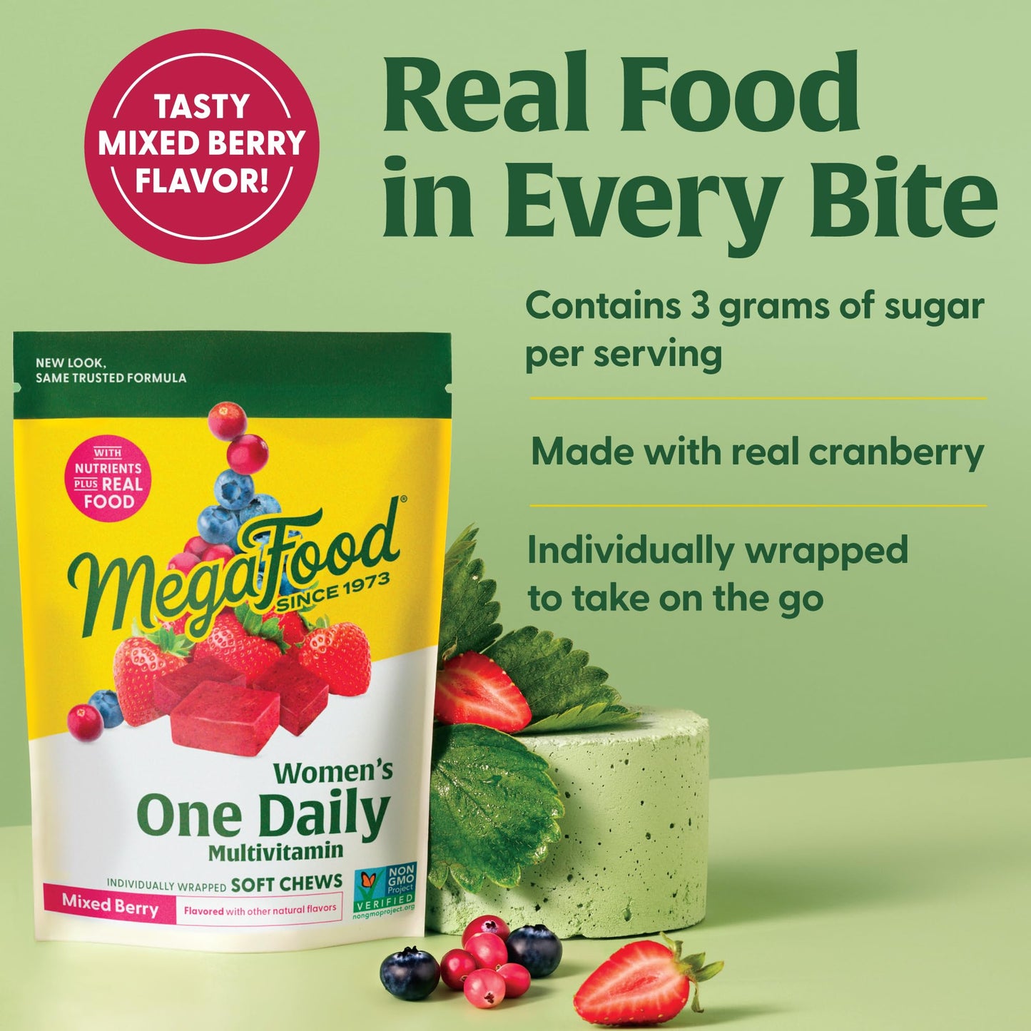 MegaFood Women's One Daily Multivitamin Soft Chews - Multivitamin for Women with Folate, Vitamin B6, B12, Biotin, Vitamin D - Delicious Mixed Berry Flavor - Vegetarian, Non-GMO - 30 Chews - Medaid International