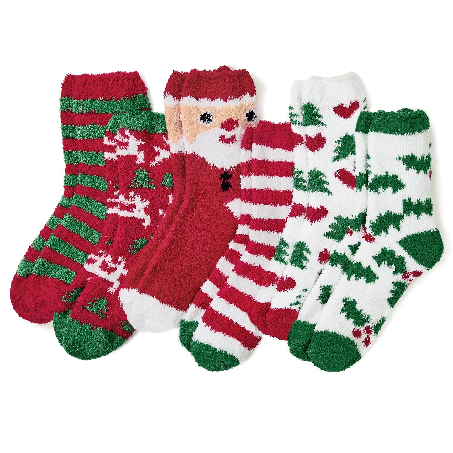 Azue Christmas Socks for Women Christmas Fuzzy Socks Winter Fluffy Socks Warm Sleeping Socks Gifts for Women 6 Pairs Cartoon - Medaid International