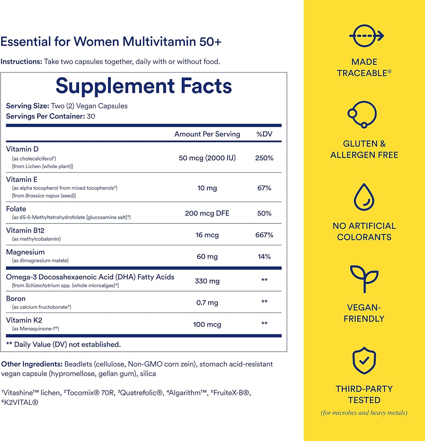 Ritual Multivitamin for Women 50+, Menopause Supplements with Vitamin D3, K2 and Magnesium for Bone Support*, Omega-3 DHA, Vitamin B12, Non-GMO, Mint Essenced, 30 Day Supply, 60 Vegan Capsules - Medaid