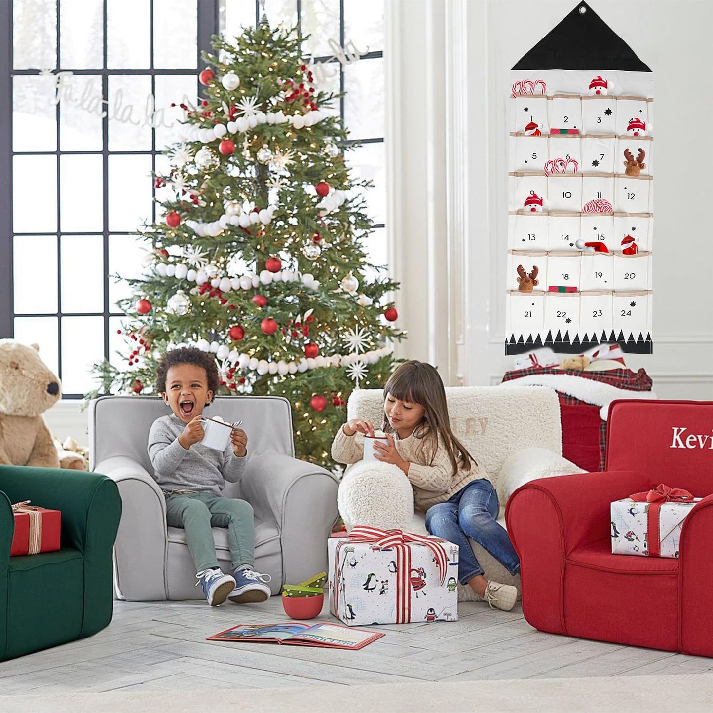 Christmas 24 Day Advent Calendar with Pockets Wall Hanging Bag for Holiday Decoration - Medaid International