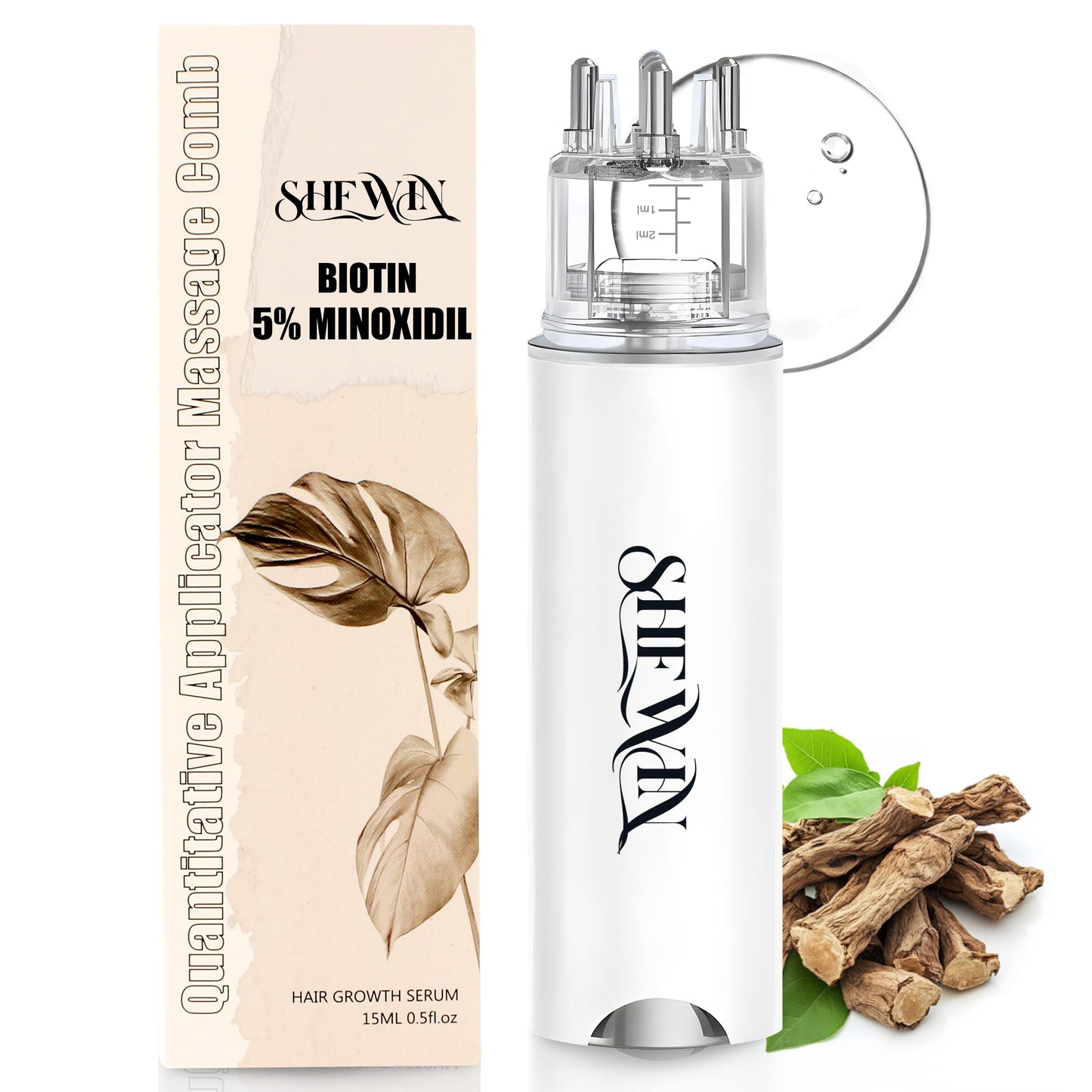 Hair Growth Serum Minoxidil Applicator - 2 in 1 Scalp Applicator with 5% Biotin Growth Oil Non-Greasy for Women Men Hair Regrowth (15ML, Unscented) - Medaid International