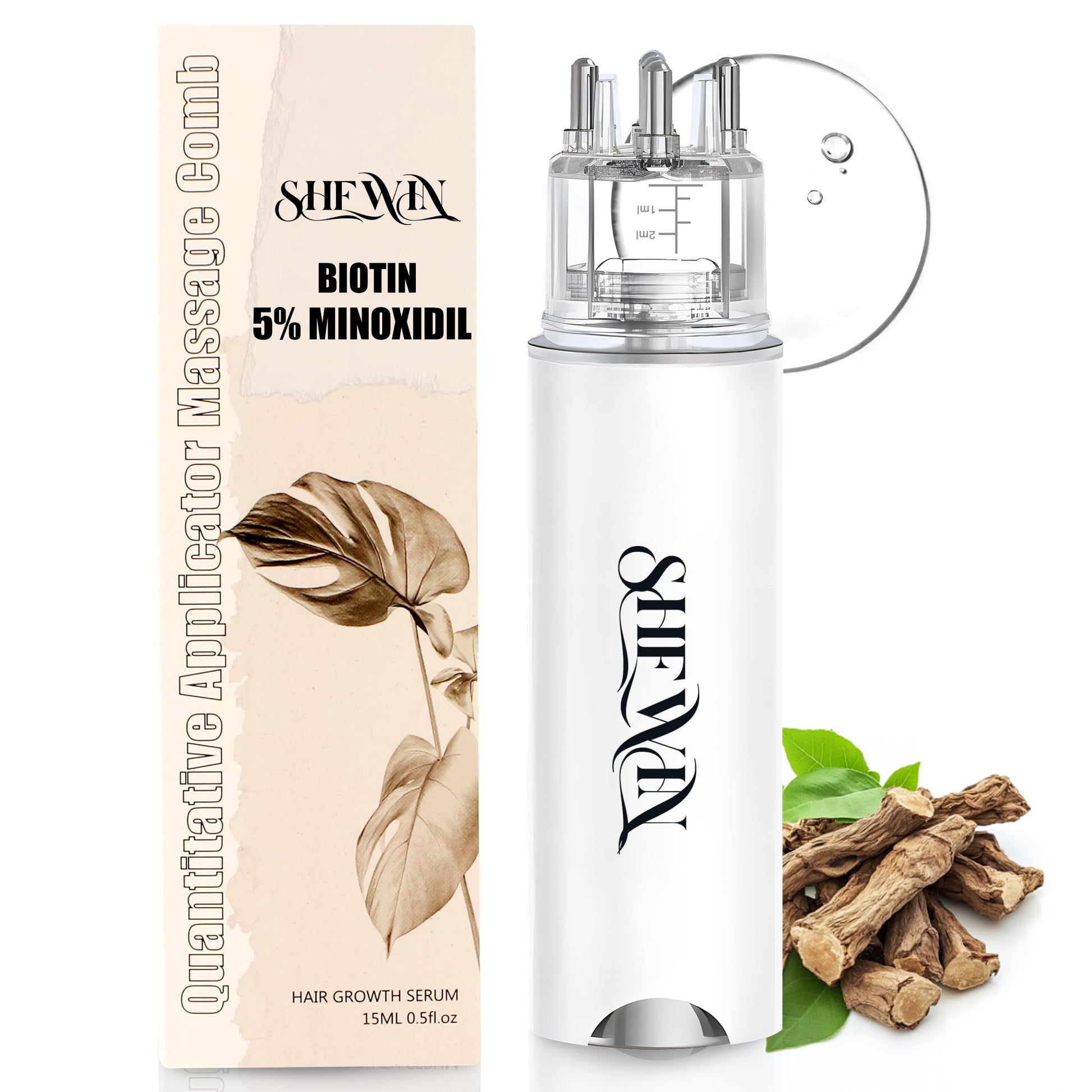 Hair Growth Serum Minoxidil Applicator - 2 in 1 Scalp Applicator with 5% Biotin Growth Oil Non-Greasy for Women Men Hair Regrowth (15ML, Unscented) - Medaid International