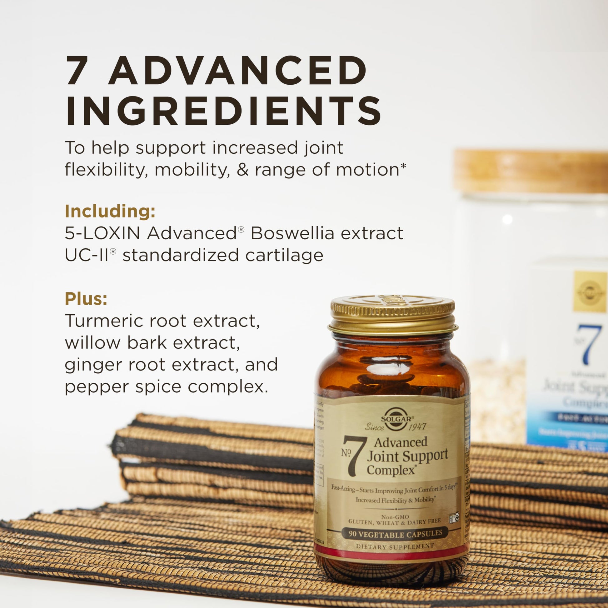 Solgar No. 7 - Joint Support and Comfort - 90 Vegetarian Capsules - Increased Mobility & Flexibility - Gluten-Free, Dairy-Free, Non-GMO - 90 Servings - Medaid International