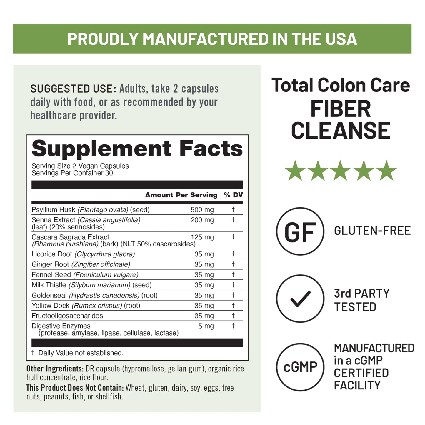 NatureWise Total Colon Care Fiber Cleanse - Natural Laxative Blend - Herbal Laxatives, Prebiotics, & Enzymes for Regularity, Digestion, Weight & Gut Health - Non-GMO - 60 Capsules[30-Day Supply] - Medaid International