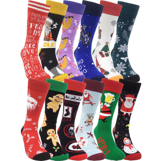 HSELL Funny Mens Christmas Patterned Dress Socks Crazy Design Cotton Fun Socks Novelty Gifts for Men (12 Pairs - Mens Christmas Assorted) - Medaid International