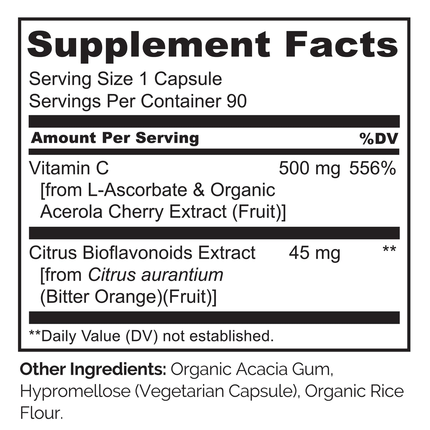 NATURELO Vitamin C with Organic Acerola Cherry Extract and Citrus Bioflavonoids - Vegan Supplement - Immune Support - 500 mg VIT C per Cap - Non-GMO - 90 Capsules - Medaid International