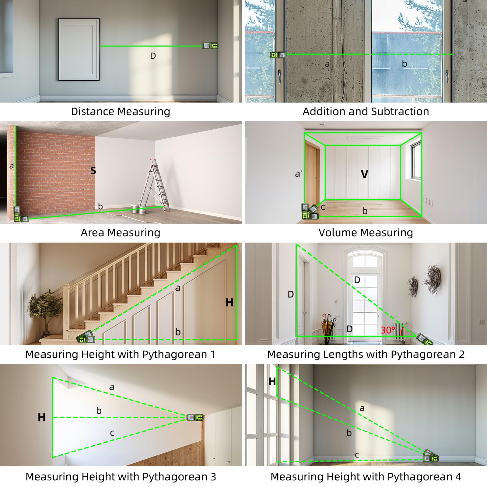 393FT Professional Green Laser Measuring Tool with Angle Sensor, Huepar 1/16in Accuracy Laser Distance Measurement Tool, Digital Laser Room Measuring Device, Laser Distance Meters - Medaid International