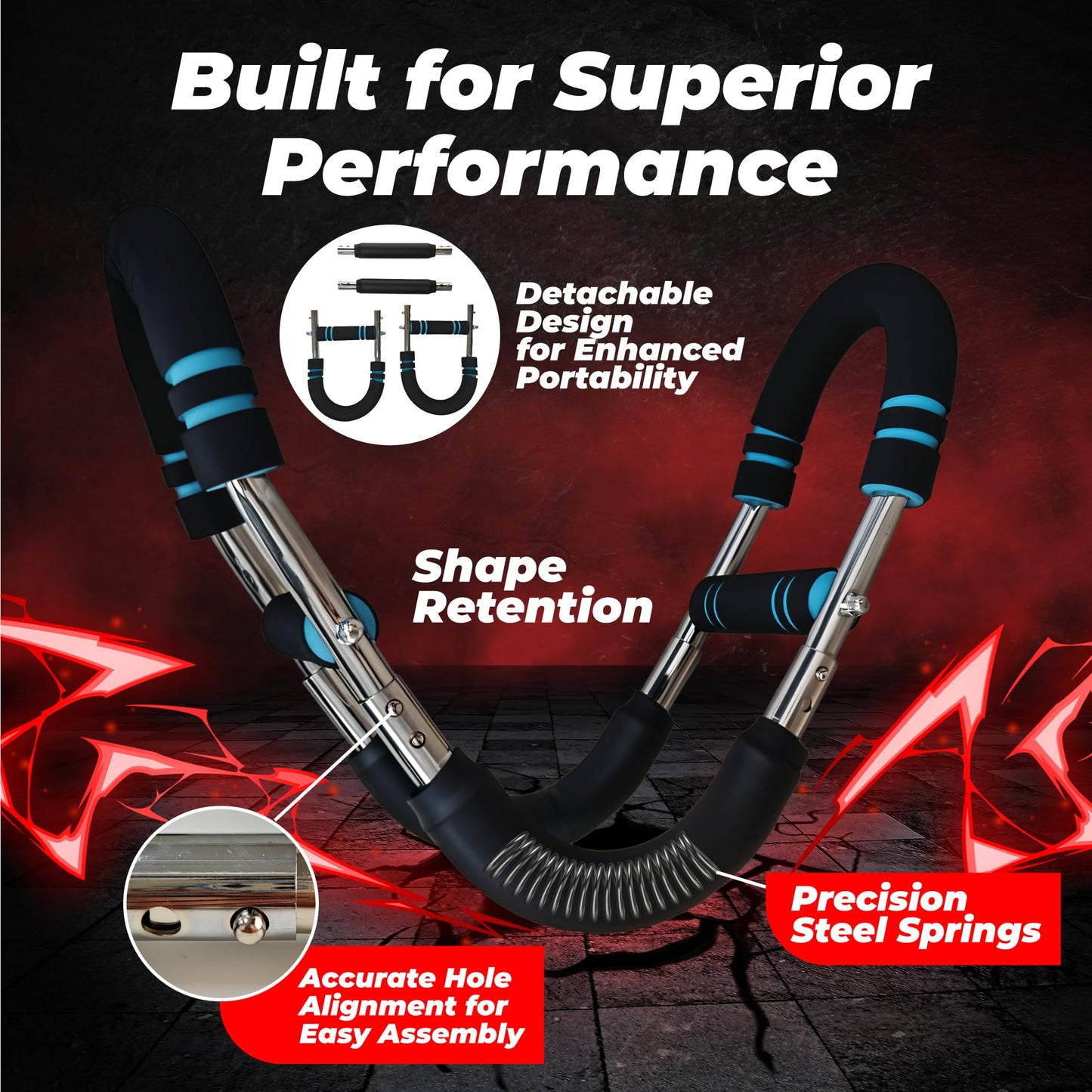 Twister Arm Trainer Chest Workout Equipment - 66-110lbs Adjustable Resistance Upper Body Muscle Strength Builder Clip Exerciser for Men - Home Gym Wrist Exercise Pectoral Strengthener Bar Device - Medaid International