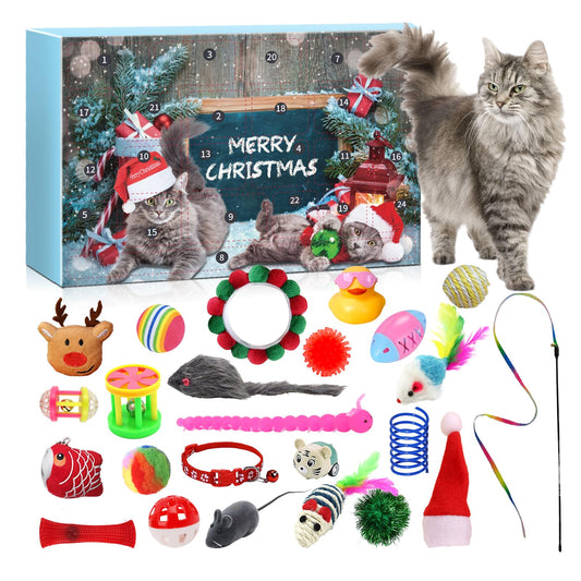 24 Days Christmas Countdown Calendar - Cat Advent Calendar - with Assorted Interactive Cat Toys for Indoor Kitten Cats Pet Surprise Xmas Gifts for Cat Lovers Women (Blue) - Medaid International