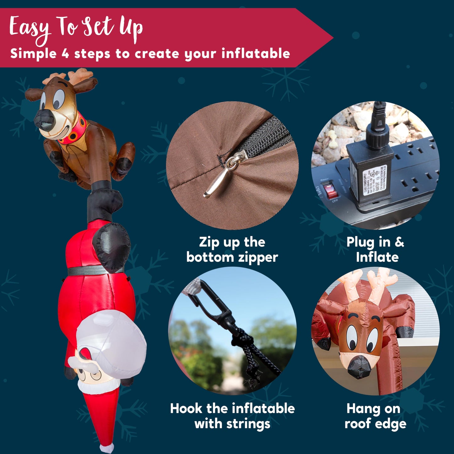 Joiedomi 8 FT Hanging Christmas Inflatables Decoration, Christmas Inflatable Reindeer and Climbing Santa, Blow Up Santa with Build-in LED for Xmas Party Indoor, Outdoor, Yard, Garden, Lawn Decor - Medaid International