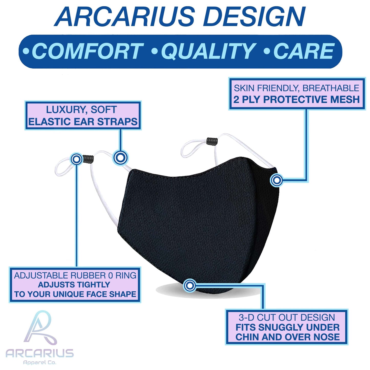 Arcarius Breathable Black Cool Moisture Wicking Face Masks, Washable, Lightweight, Reusable Comfort Fashion Sport for Women Men Teens 3 pack - Medaid International