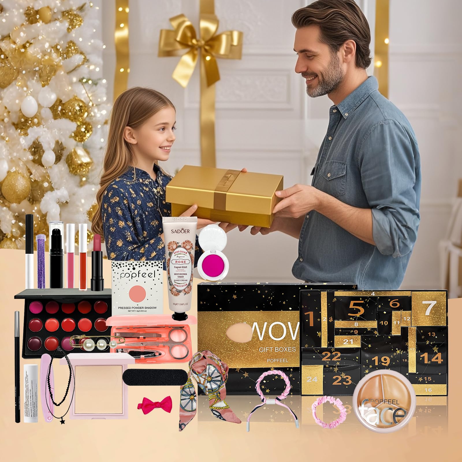 Makeup Advent Calendar 2025, 24 Days Countdown Calendar Christmas Birthday Valentines Day Xmas Gift Box, Makeup Gift Set For Teen Girls Women (black gold) - Medaid International